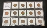 Coins - 14 different Indian pennies,