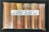 Coins - six uncirculated rolls Memorial pennies,