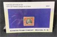 1918 $2 Franklin stamp, #523 - orange red and