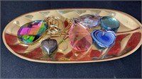 Jewelry lot - brass jewelry tray with blown glass,