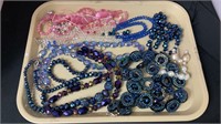 Jewelry - multicolored beaded necklaces, tray