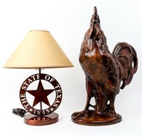 Vintage Lot of Ceramic Rooster and “Texas” Lamp