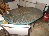 Metal Patio Table w/Umbrella, Base & (3) Padded