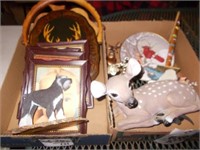 (2) Boxes w/ Deer Figurine, Cardinal Plate,