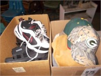 (2) Boxes w/Caps, Packers + Others + Nike Shoes