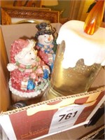 (2) Snowmen Figurines, Christmas Candle, (2)