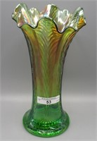 Fenton 9" green Feathers vase