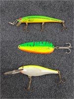 3 Vintage Neon Lures Rapala Lure & Daredevil Spoon