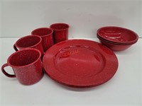 10pc Vintage Red Metal Enameled plate set