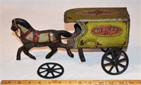 VINTAGE TIN LITHO DELIVERY 14 HORSE & WAGON