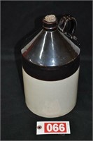 Nice 1 1/2-gal brown and white whiskey jug