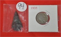 1935 Buffalo Nickel packaged w/ arrowhead