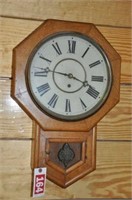 Antique Oak Regulator-type clock w/ key, 24" T