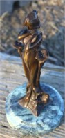 Antique Art Nouveau Bronze Sculpture Lady - Lilies