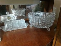 Crystal Butter Dish & Footed Bowl