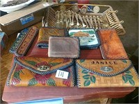 Group Hand Tooled Leather Wallets & Key Chains