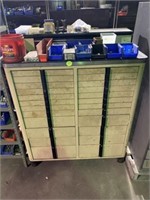OLD PLASTIC CABINET WITH CONTENTS