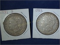1881-S & 1882 MORGAN SILVER DOLLARS