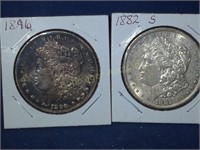 1896 & 1882-S MORGAN SILVER DOLLARS