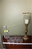 Decanter, Glasses, Candle w/Candle Holder