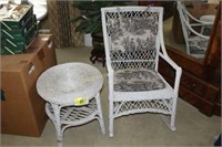 Antique Wicker Rocker & Side Table