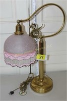 Brass lamp with glass shade with beads