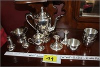Serving Pieces, Pewter Cups, Silver Pieces, Etc