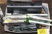 X Box 360, two controllers, and games