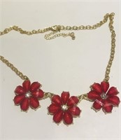 Pink 3 Flower Costume Necklace