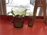 Green glass pitcher w/ 1 glass