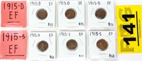 Coin Sheet W/ 6 Lincoln Cents - 1915 D & S