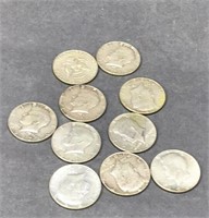 Ten 1967 40% Silver Kennedy Half Dollars