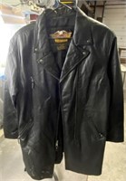 Ladies XL Long Black Leather Jacket