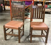 40" Two Clean Mission Oak  Leather Dining Chairs
