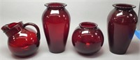 4 pcs. Ruby Red Glass