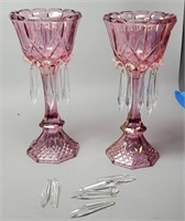 2 - 11" Cranberry Prism Candle Holders