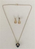 Black Hills Gold & Onyx Pendant w/Earrings