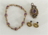 Amethyst in Silver Bracelet, Pendant and Earrings
