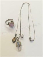 Silver Necklace & Ring w/Gemstones