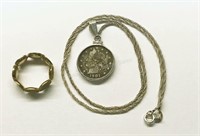 Liberty Head Nickel Necklace & gold Ring