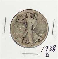 Coin 1938-D Walking Liberty Half Dollar In 2x2