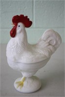 Milk Glass Rooster on a Nest 9H