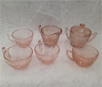 7 Pcs. of Pink  Cherry Blossom Depression Glass