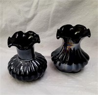 2 Small Carnival Glass Vases