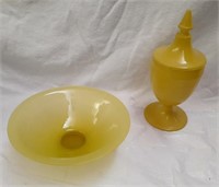 2 Pcs. of Yellow Art Glass, 1 is Stretch Glass