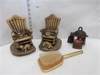 ROCKING CHAIR BOOK ENDS; BRUSH; BELL