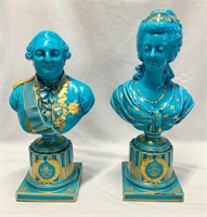 Pair of Turquoise and Gold Busts on Columns