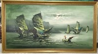 Large Asian Oil on Canvas Signed