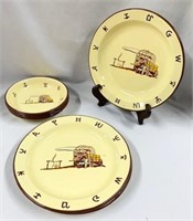 Mid Century Metal Wagon Trail Plates and Bowls
