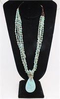 BEADED NECKLACE W/TURQUOISE PENDANT